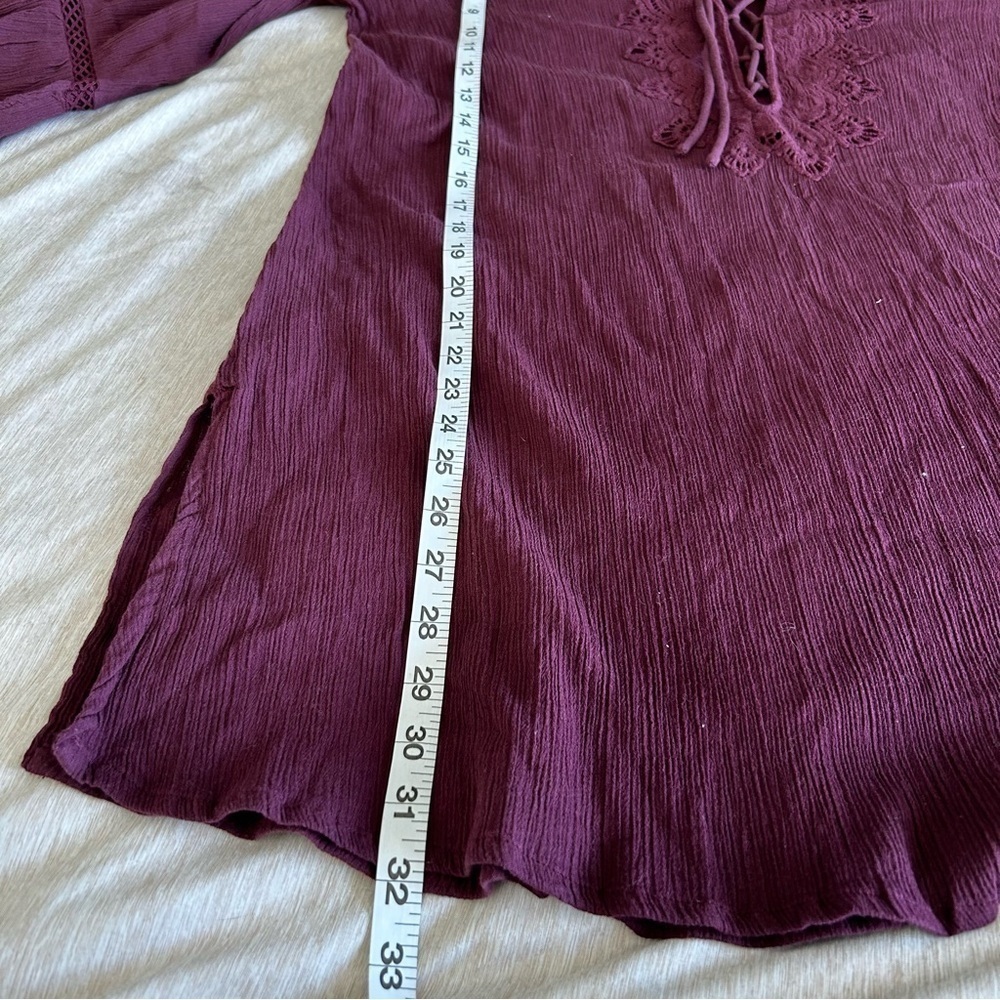 O'Neill Burgundy Sheer Lace-Up Swim Suit Cover Women’s Large - Picture 11 of 11
